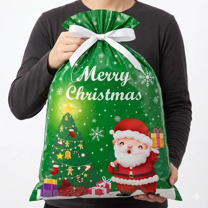 Christmas 2pk Large Foil Gift Bag with Drawstring & Gift Tag (39cm X 51cm) 2 Assorted Designs – image 3