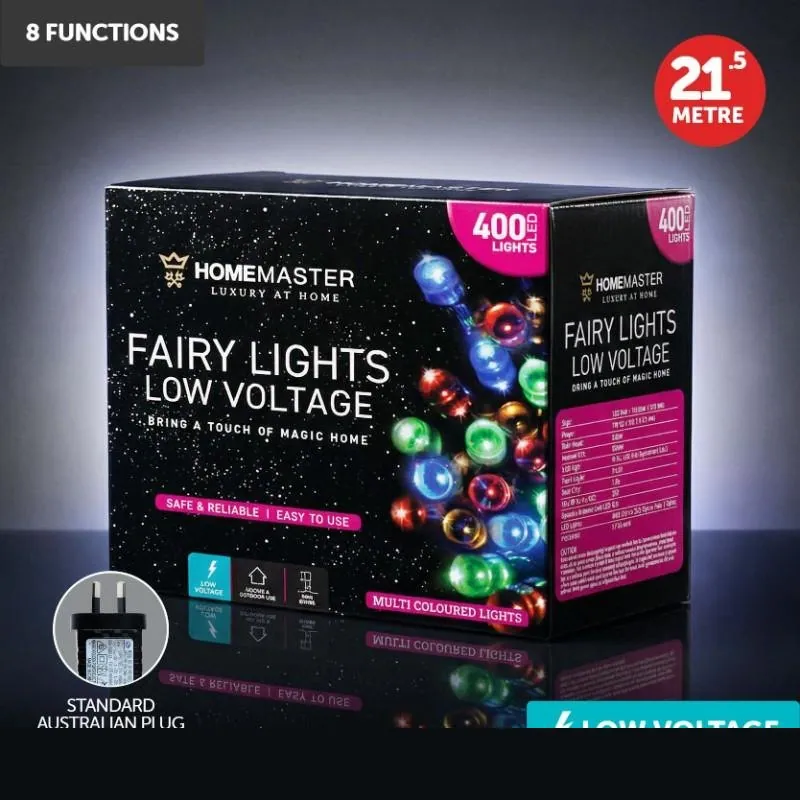 Christmas Fairy Light Low Voltage 400LED 21.5m Total Length Multi Colour 8 Functions – image 4