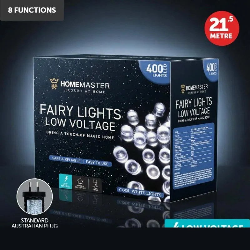 Christmas Fairy Light Low Voltage 400LED 21.5m Total Length Cool White Colour 8 Functions – image 4