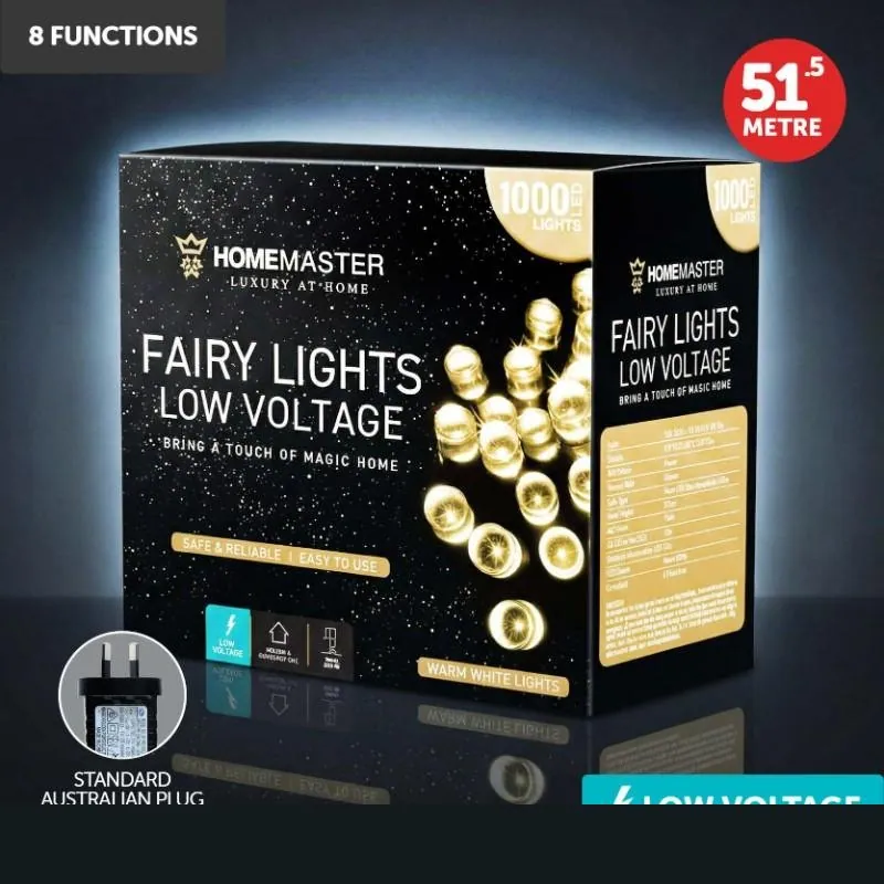 Christmas Fairy Light Low Voltage 1000LED 51.5m Total Length Warm White Colour 8 Functions – image 4