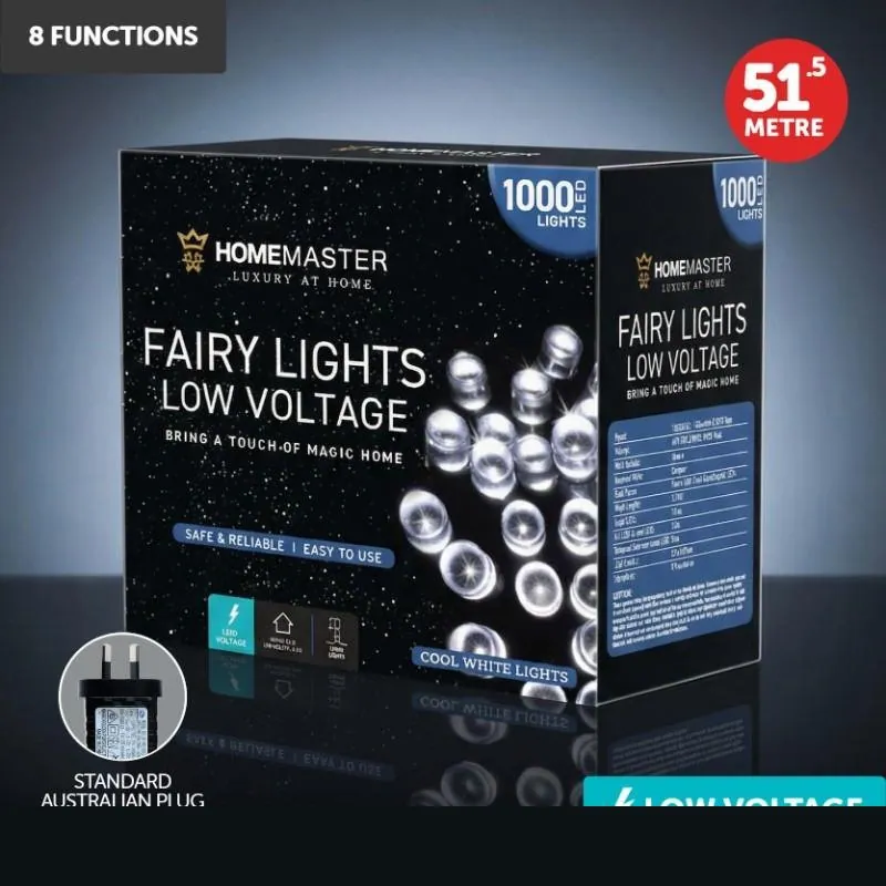 Christmas Fairy Light Low Voltage 1000LED 51.5m Total Length Cool White Colour 8 Functions – image 4