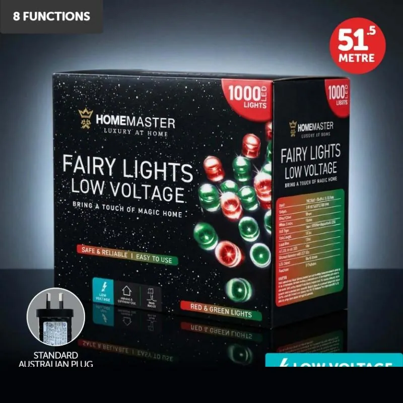 Christmas Fairy Light Low Voltage 1000LED 51.5m Total Length Red & Green Colour 8 Functions – image 4