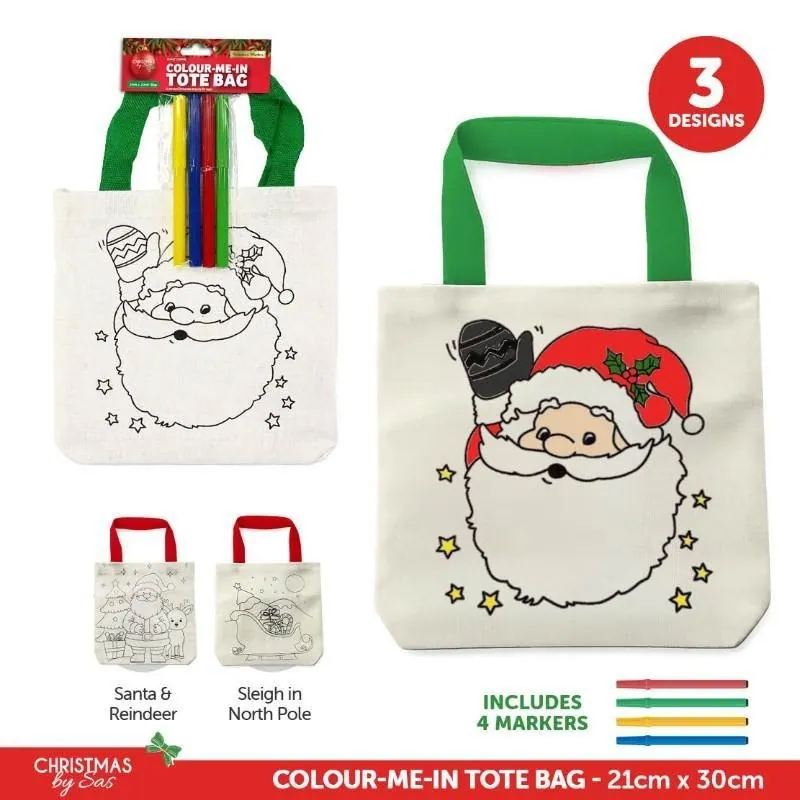 Colour in Tote Bag Christmas with Markers 21cm X 20cm 3 Assorted Designs – image 3