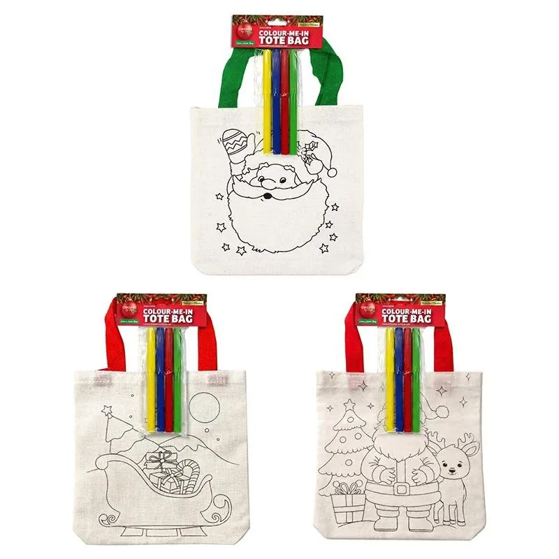 Colour in Tote Bag Christmas with Markers 21cm X 20cm 3 Assorted Designs – image 2