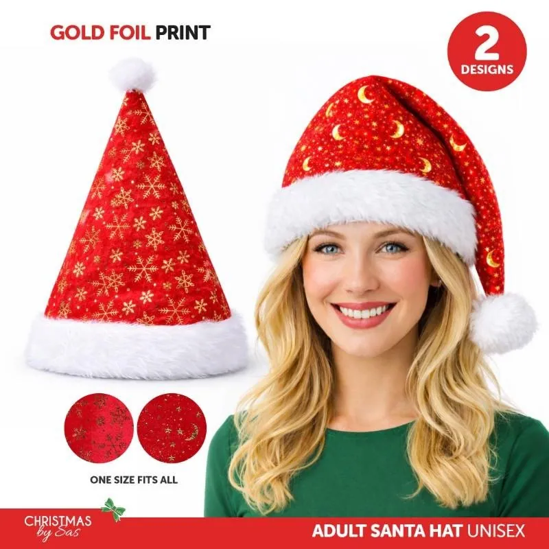 Christmas Santa Hat Gold Foil Print 2 Assorted Designs 34cm X 29cm – image 3