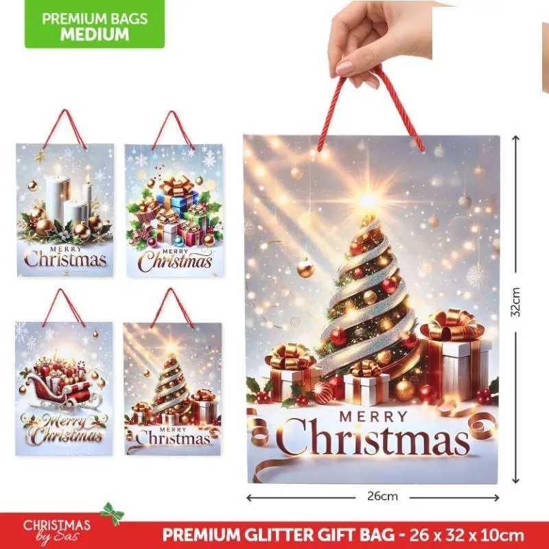 Gift Bag Premium Glitter Magical Christmas Series Medium 26cm X 32cm X 10cm 4 Assorted Designs – image 4
