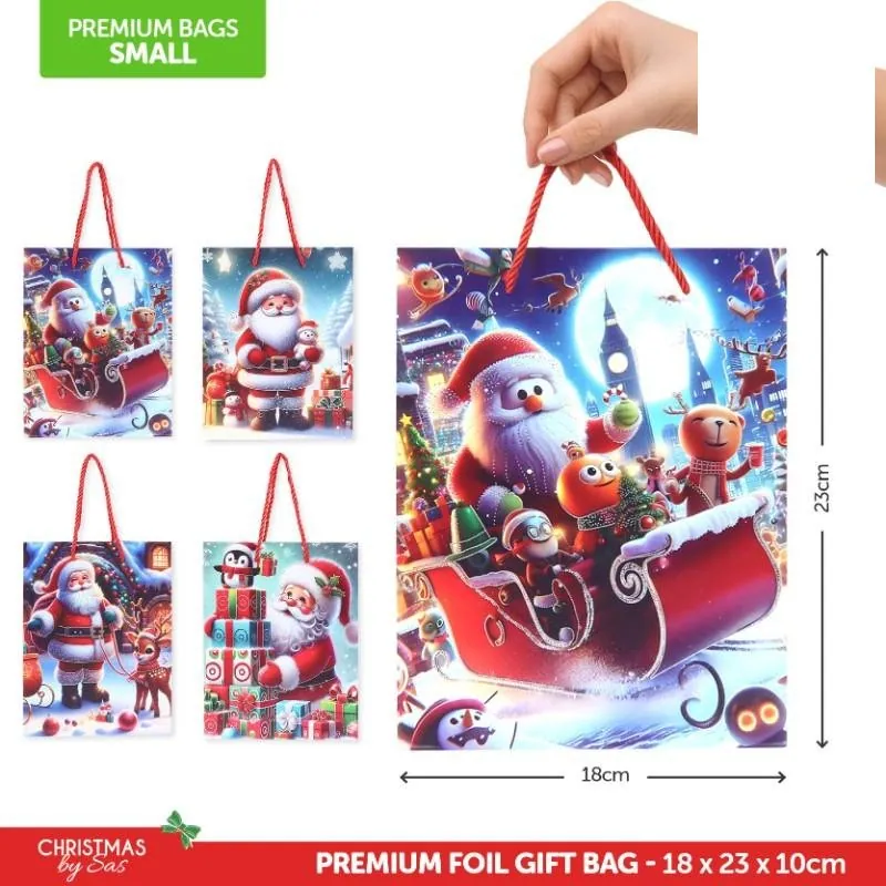 Gift Bag Premium Foil Festive Christmas Series Small 18cm X 23cm X 10cm 4 Assorted Designs – image 4