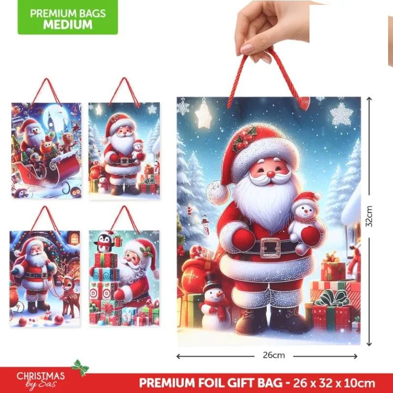 Gift Bag Premium Foil Festive Christmas Series Medium 26cm X 32cm X 10cm 4 Assorted Designs – image 4