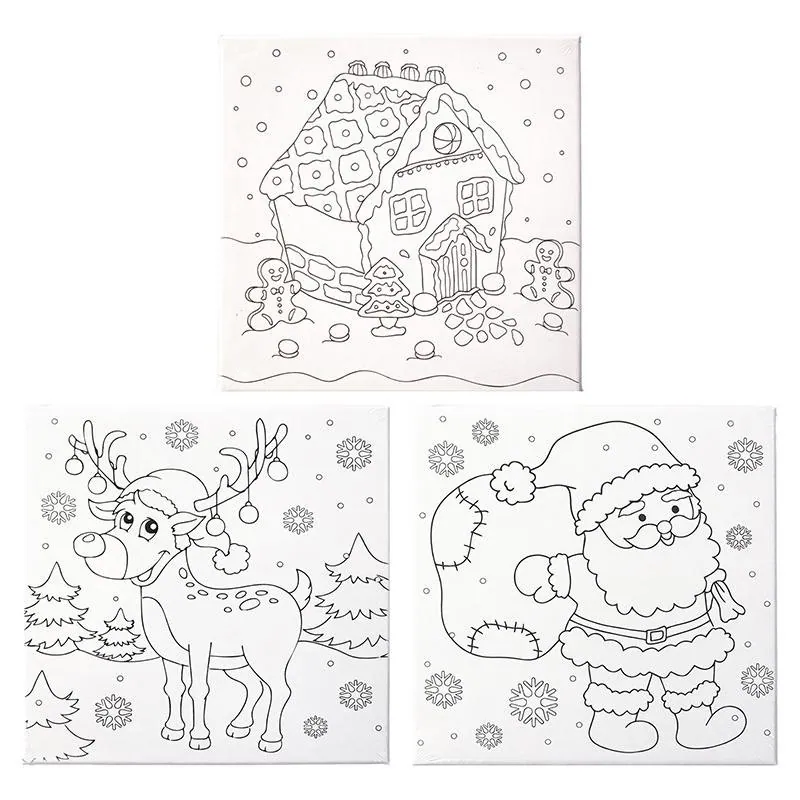 Christmas Paint Your Own Canvas Includes Frame 6 Paint Pots & Paint Brush 3 Assorted Designs 30cm X 30cm – image 2