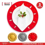 Christmas Plate 33cm Christmas Tree & Star Die-Cut Design 3 Assorted Colours (Gold, Silver& Red) – image 2