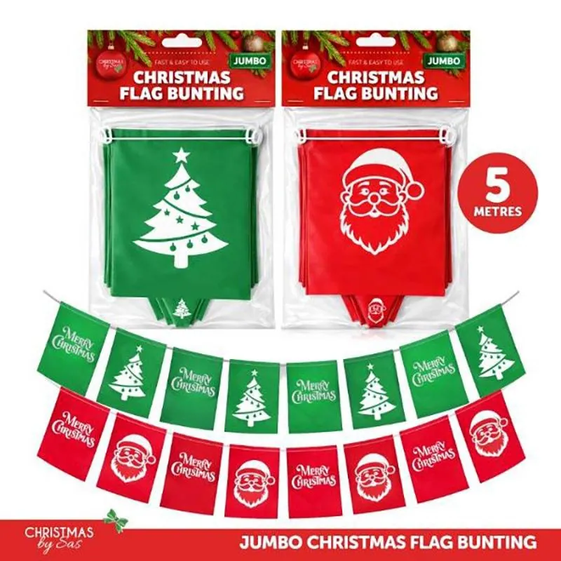 Christmas Flag Bunting Jumbo Size 29cm X 58cm 5m Length Includes: 8 Flags – image 3