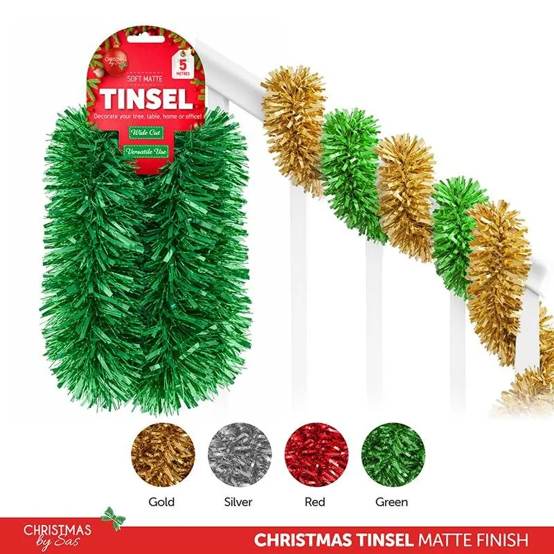 Christmas Tinsel Matte Finish 5m X 9cm - Gold, Silver, Red & Geen – image 4
