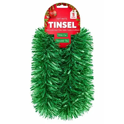 Christmas Tinsel Matte Finish 5m X 9cm - Gold, Silver, Red & Geen