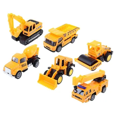 Die Cast Pull Back Engineering Vehicles- 6 Assorted Designs
