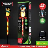 Stake Light Solar Christmas Penguin with Candy Stripe Stake 7LED 12cm X 7.5cm X 47cm Warm White 8 Functions – image 4