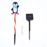 Stake Light Solar Christmas Penguin with Candy Stripe Stake 7LED 12cm X 7.5cm X 47cm Warm White 8 Functions – image 1