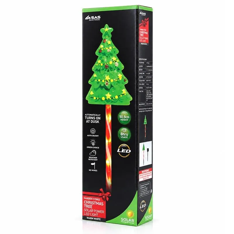Stake Light Solar Christmas Tree with Candy Stripe Stake 7LED 14cm X 9.4cm X 50.5cm Warm White 8 Functions – image 3