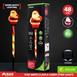 Stake Light Solar Christmas Santa with Candy Stripe Stake 7LED 11cm X 8cm X 48cm Warm White 8 Functions – image 4