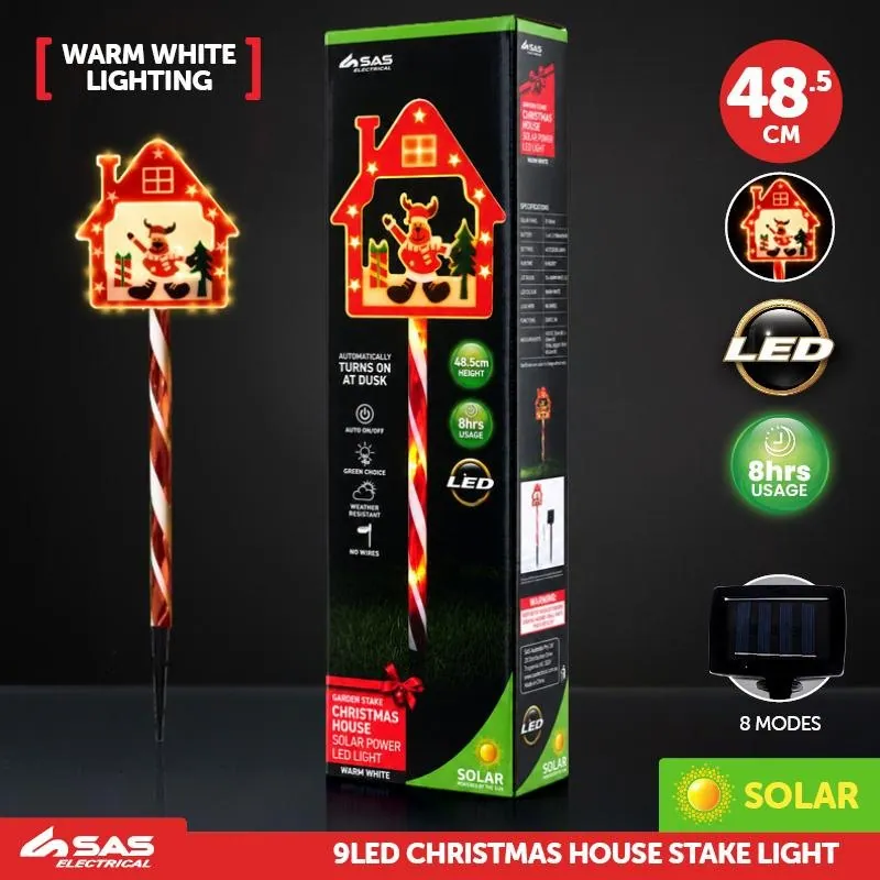 Stake Light Solar Christmas House with Candy Stripe Stake 9LED 11cm X 12cm X 48.5cm Warm White 8 Functions – image 4