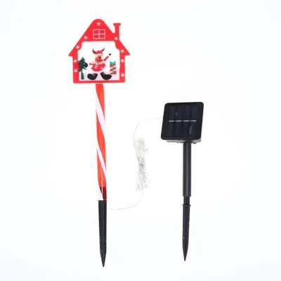 Stake Light Solar Christmas House with Candy Stripe Stake 9LED 11cm X 12cm X 48.5cm Warm White 8 Functions