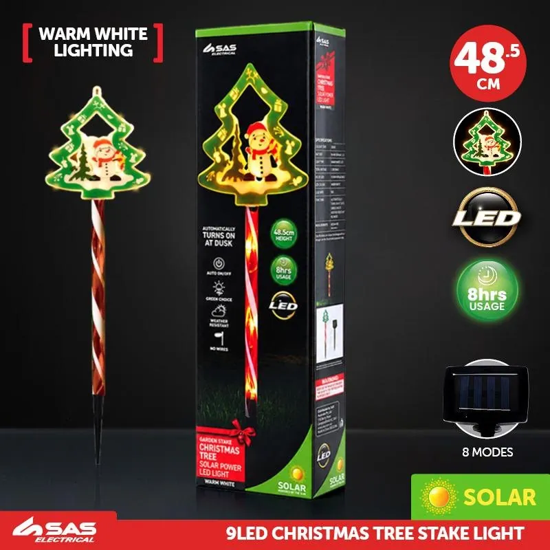Stake Light Solar Christmas Tree with Candy Stripe Stake 9LED 11cm X 12.5cm X 48.5cm Warm White 8 Functions – image 4