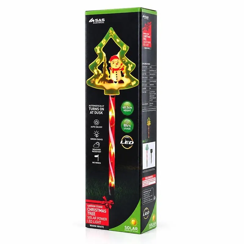 Stake Light Solar Christmas Tree with Candy Stripe Stake 9LED 11cm X 12.5cm X 48.5cm Warm White 8 Functions – image 3