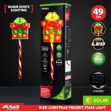 Stake Light Solar Christmas Present with Candy Stripe Stake 9LED 10.2cm X 12.5cm X 49cm Warm White 8 Functions – image 4
