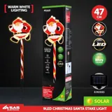 Stake Light Solar Christmas Santa with Candy Stripe Stake 9LED 10.5cm X 13cm X 47cm Warm White 8 Functions – image 4