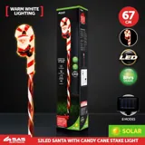 Stake Light Solar Christmas Santa with Candy Cane & Candy Stripe Stake 12LED 9cm X 5.5cm X 67cm Warm White 8 Functions – image 4