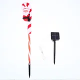 Stake Light Solar Christmas Santa with Candy Cane & Candy Stripe Stake 12LED 9cm X 5.5cm X 67cm Warm White 8 Functions – image 1