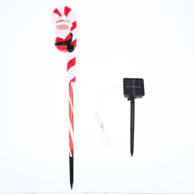 Stake Light Solar Christmas Santa with Candy Cane & Candy Stripe Stake 12LED 9cm X 5.5cm X 67cm Warm White 8 Functions