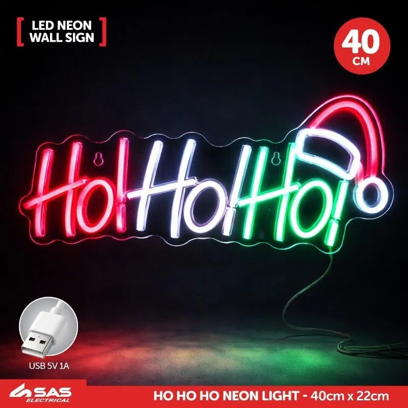 Christmas Neon Light HoHoHo Acrylic-Style Clear Back Panel with Hang Hole 40cm X 21cm USB 5V 1A – image 4