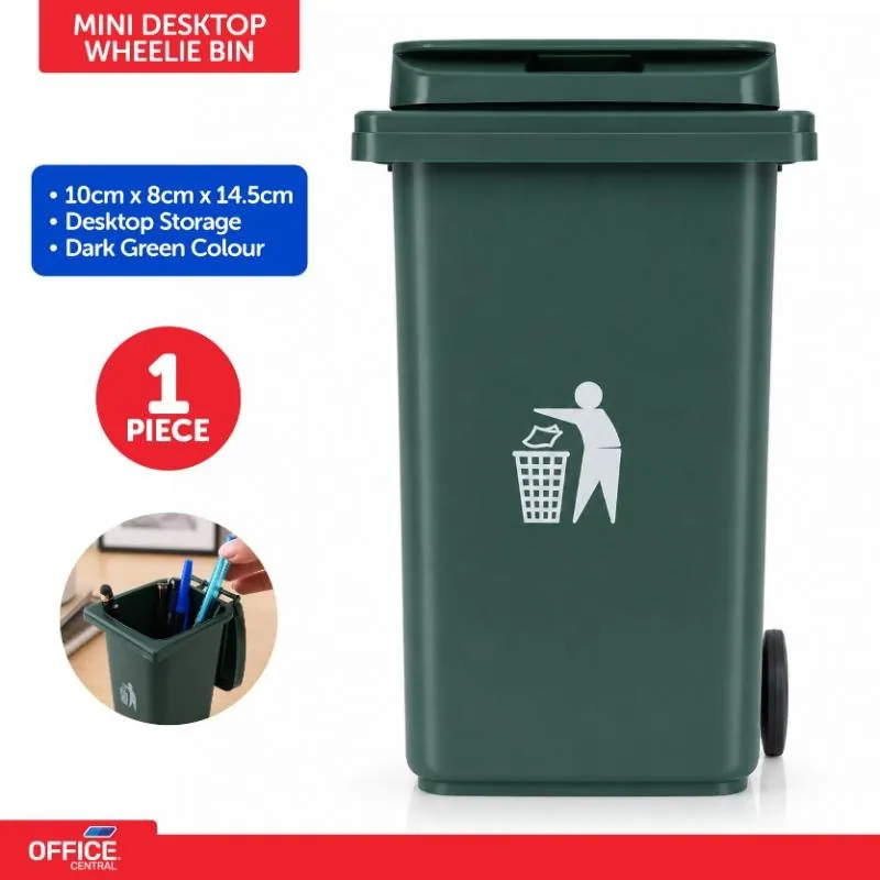 Desktop Storage Mini Wheelie Bin Dark Green Colour 10cm X 8cm X 14.5cm – image 4