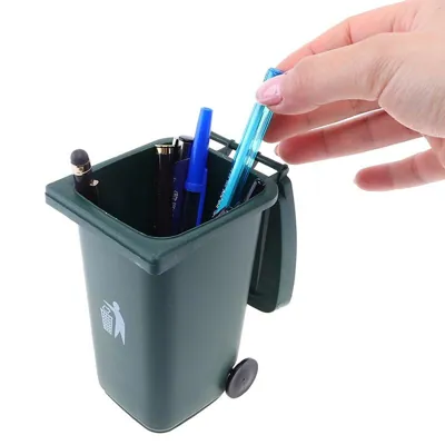 Desktop Storage Mini Wheelie Bin Dark Green Colour 10cm X 8cm X 14.5cm