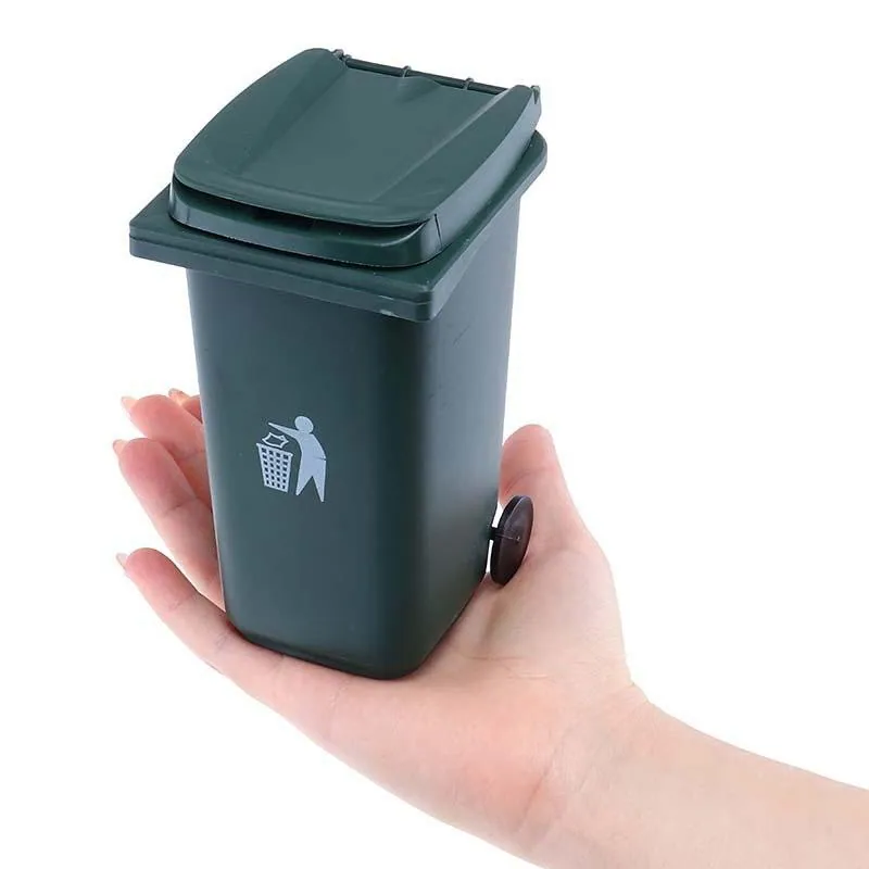 Desktop Storage Mini Wheelie Bin Dark Green Colour 10cm X 8cm X 14.5cm – image 2