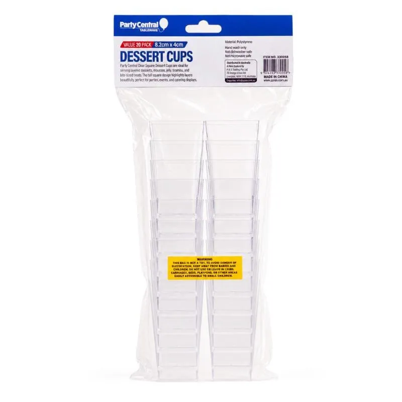 Dessert Cups Clear Plastic Rectangular 8.2cm X 4cm - 80ml - 20pk – image 3