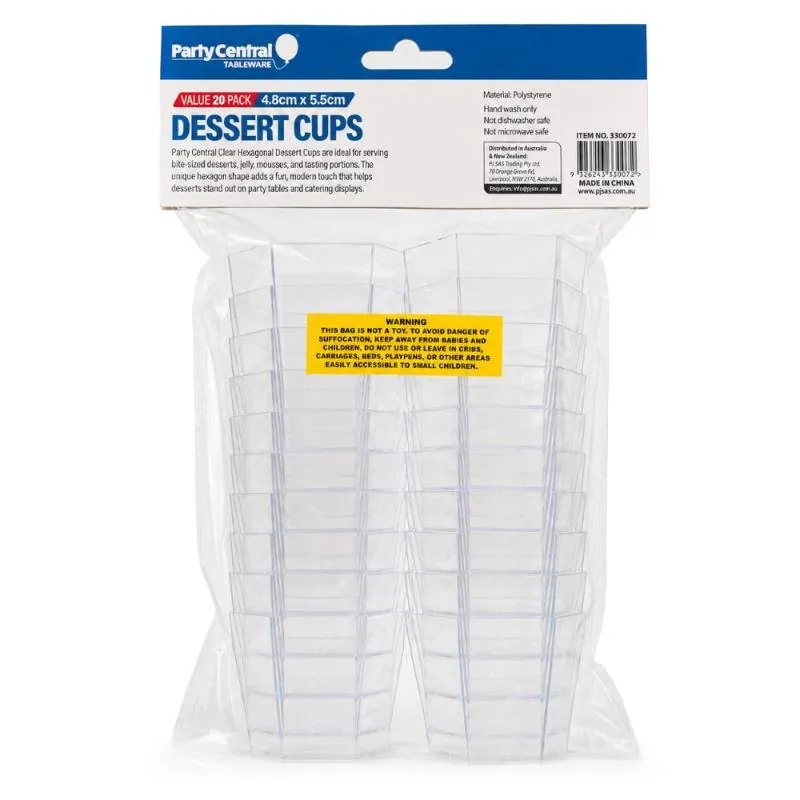 Dessert Cups Clear Plastic Hexagonal 4.8cm X 5.5cm - 55ml - 20pk – image 3