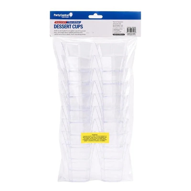 Dessert Cups Clear Plastic Tall Hexagonal 7.2cm X 6.2cm - 120ml - 20pk – image 3