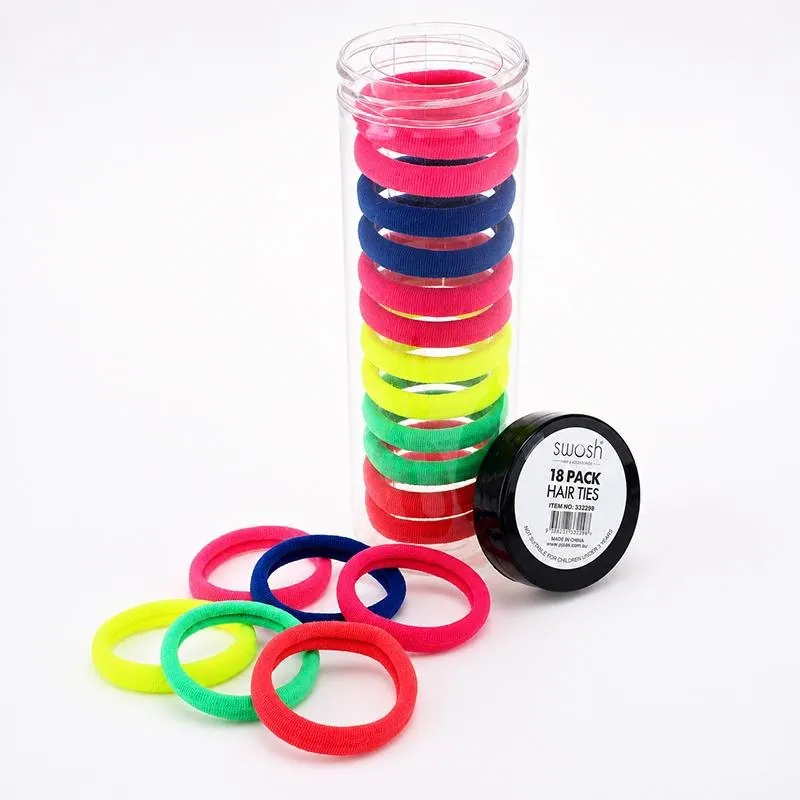 Hair Elastic Ties Ø4cm (Metal Free Fabric) 18pk/Tube - 6 Bright Neon Colour Packs – image 3
