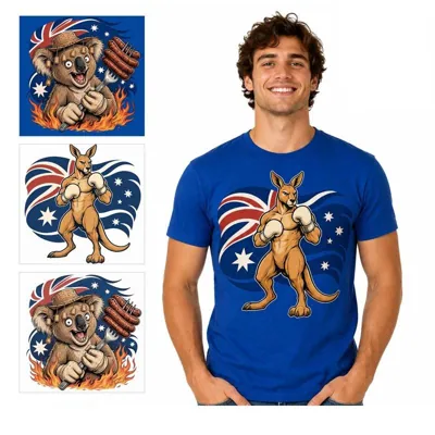 Men’s Australiana Graphic T-Shirt, 2 Designs, Blue & White, Sizes S–xxl