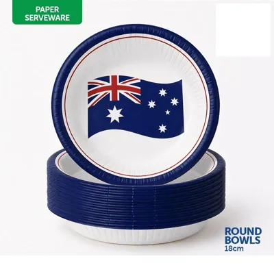 Paper Bowls 18cm Diameter X 3.5cm Depth 18pk Australian Flag Design