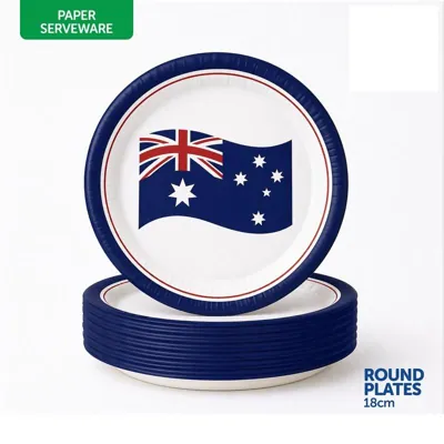 Paper Plates Small Round 18cm 18pk Australian Flag Design