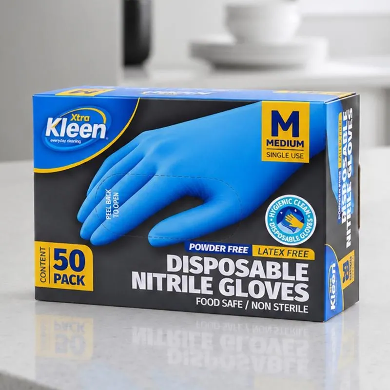 Gloves Powder Free Disposable - Nitrile - Blue - Medium 50pk (Length 240mm X Palm Width 95mm X Thickness 0.10mm) – image 2