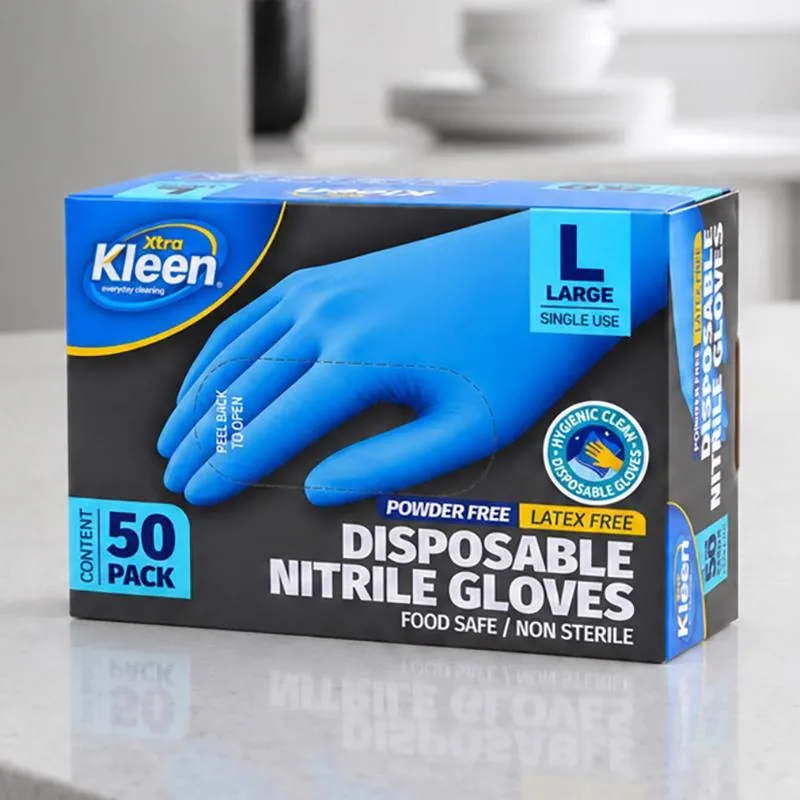 Gloves Powder Free Disposable - Nitrile - Blue - XLarge 50pk (Length 245mm X Palm Width 110mm X Thickness 0.10mm) – image 2