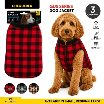 Dog Jacket Chequered Gus Series Red, Brown & Grey 35cm (s), 45cm (m) & 55cm (l)