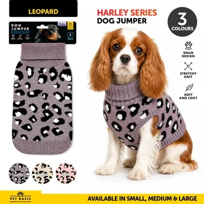Dog Jumper Leopard Design Harley Series Beige, Grey & Pink 25cm, 35cm & 45cm
