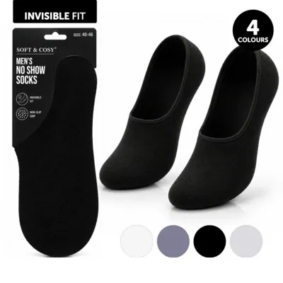Socks Mens No Show Aus 7-11 White, Light Grey, Black & Dark Grey