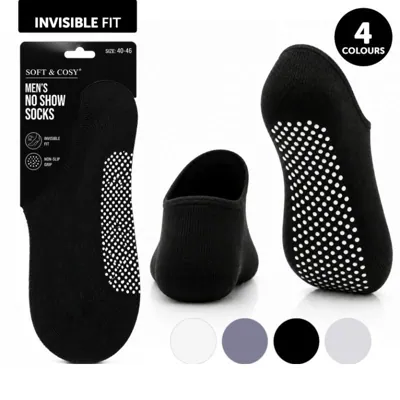 Socks Mens No Show Non-Slip Aus 7-11 White, Light Grey, Black & Dark Grey