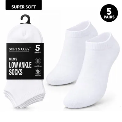 Socks Mens Low Ankle 5pk White