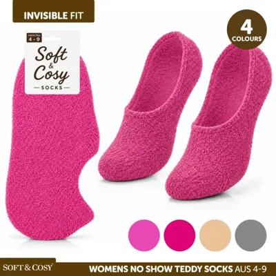 Socks Womens Teddy No Show Socks Series 2 Pink, Light Grey, Cream & Hot Pink
